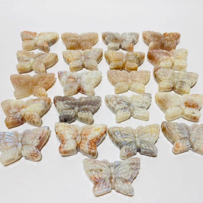 21 Pieces Sunstone Mixed Moonstone Butterfly Carving