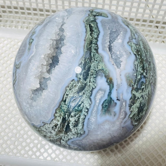 21.1lbs Large Druzy Geode Moss Agate Beautiful Sphere