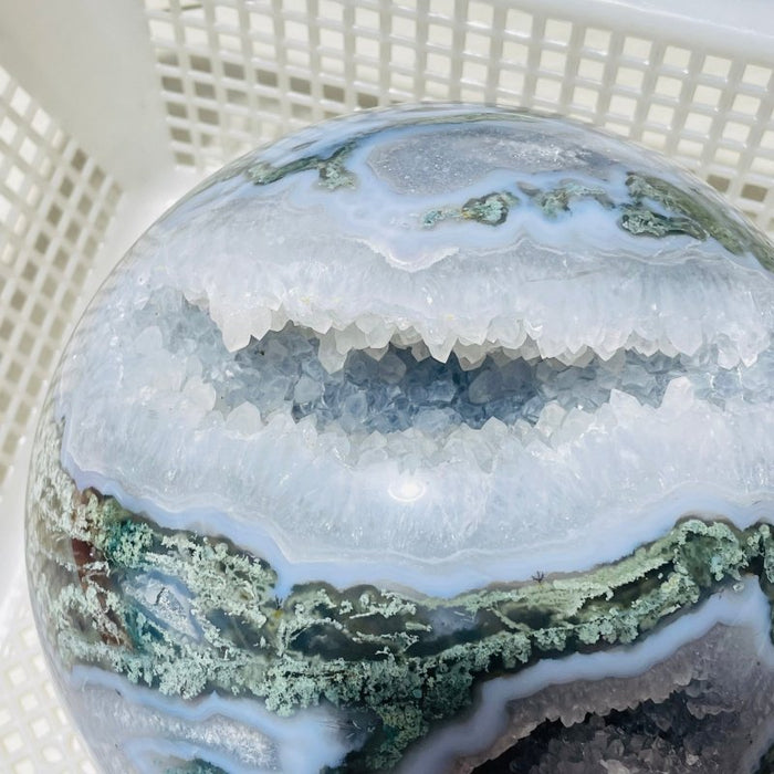 21.1lbs Large Druzy Geode Moss Agate Beautiful Sphere