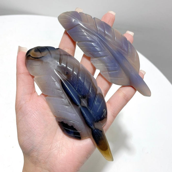 22 Pieces Beautiful Agate Feather Carving Closeout