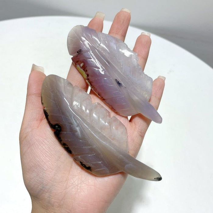22 Pieces Beautiful Agate Feather Carving Closeout