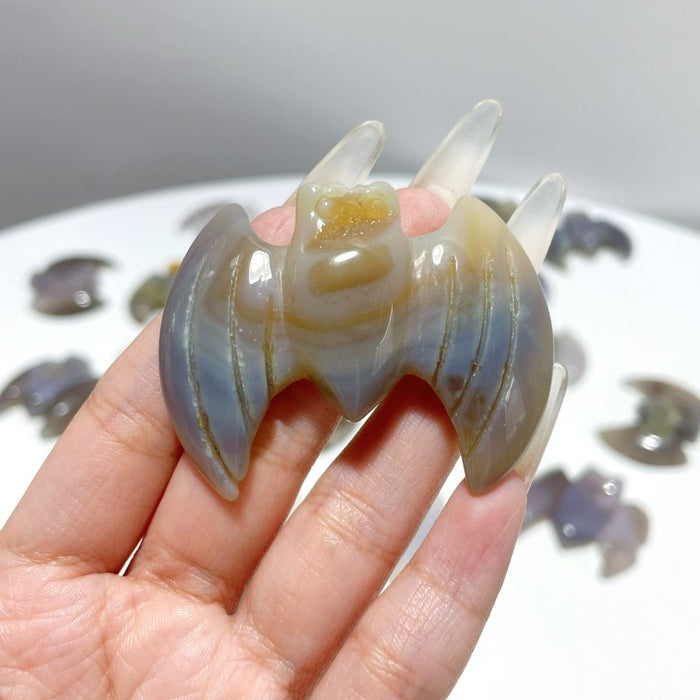 22 Pieces Beautiful Geode Druzy Agate Bat Carving