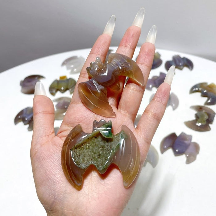 22 Pieces Beautiful Geode Druzy Agate Bat Carving