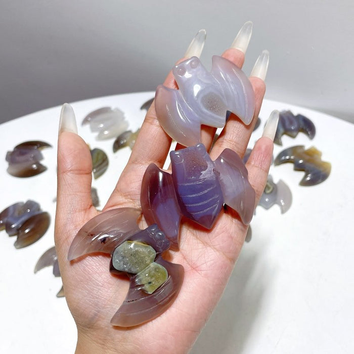 22 Pieces Beautiful Geode Druzy Agate Bat Carving