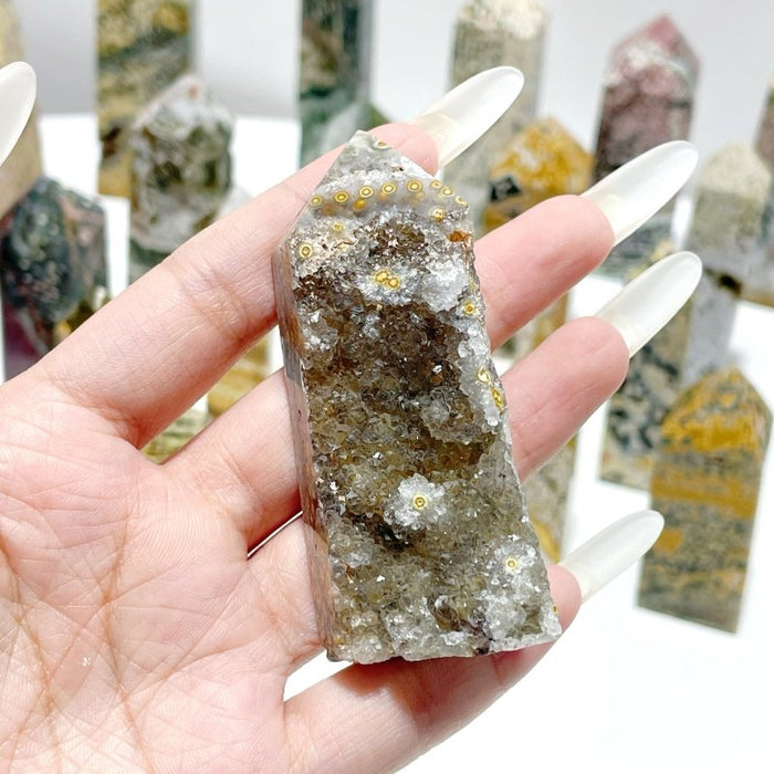 23 Pieces Beautiful Vein Ocean Jasper Four-sided Tower Points