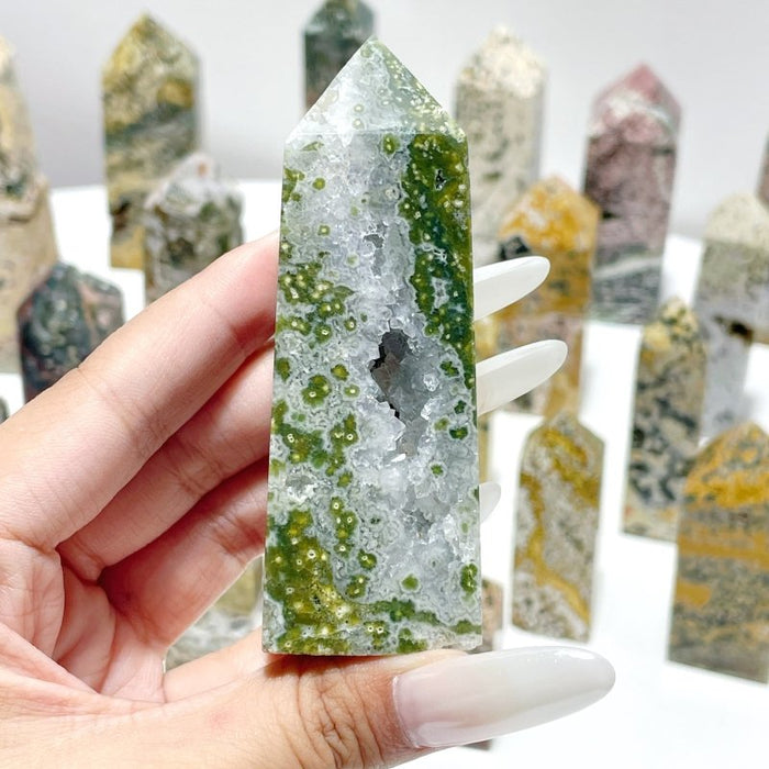 23 Pieces Beautiful Vein Ocean Jasper Four-sided Tower Points