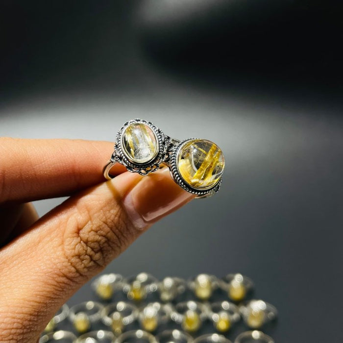 24 Pieces Gold Rutile Quartz Different Styles Sterling Silver Ring