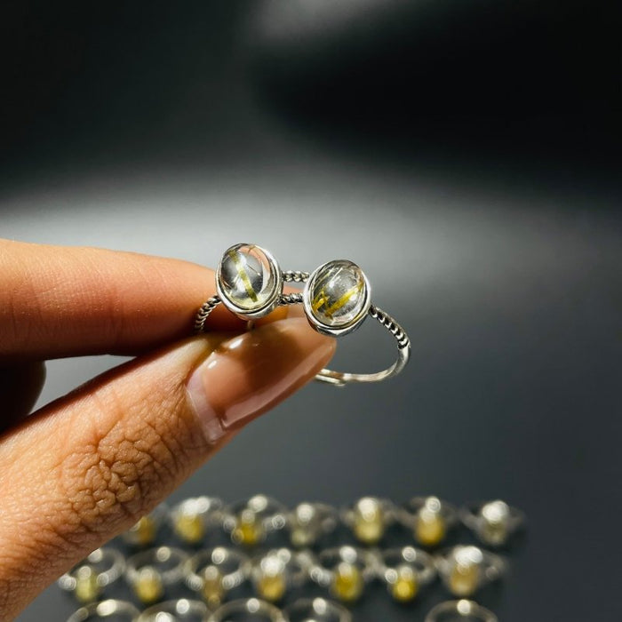 24 Pieces Gold Rutile Quartz Different Styles Sterling Silver Ring