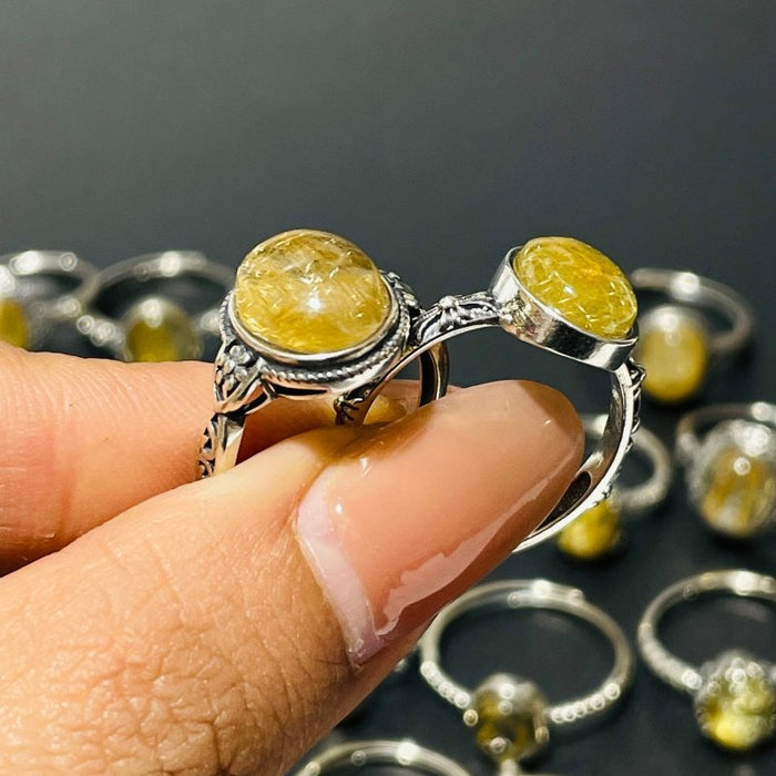 24 Pieces Gold Rutile Quartz Different Styles Sterling Silver Ring