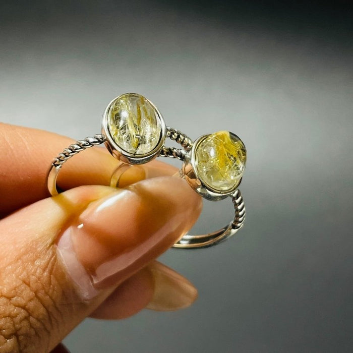 24 Pieces Gold Rutile Quartz Different Styles Sterling Silver Ring