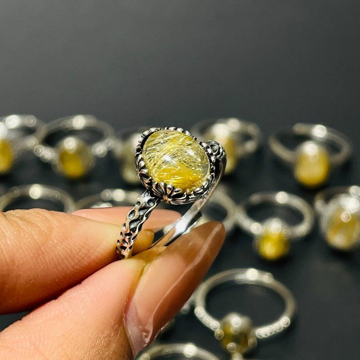 24 Pieces Gold Rutile Quartz Different Styles Sterling Silver Ring