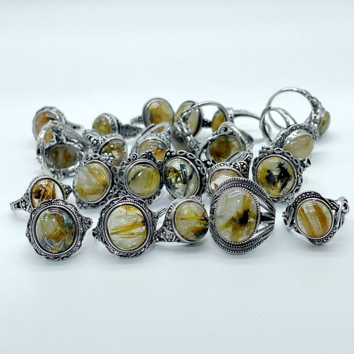 25 Pieces Beautiful Gold Rutile Quartz Different Styles Ring