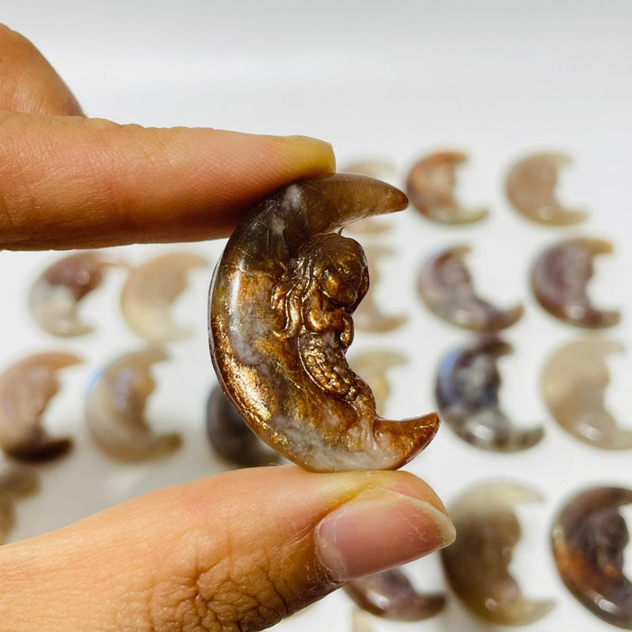 25 Pieces Beautiful Moonstone Mixed Sunstone Mermaid Moon Carving
