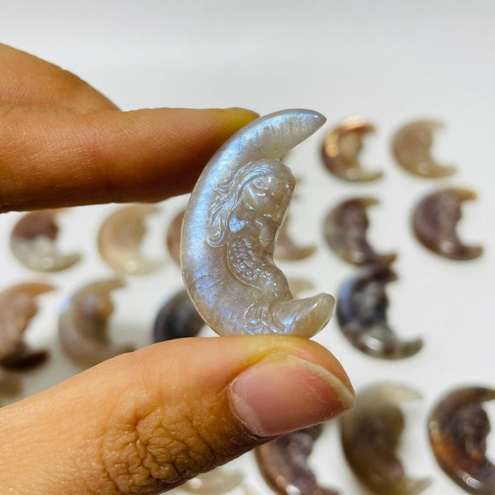 25 Pieces Beautiful Moonstone Mixed Sunstone Mermaid Moon Carving