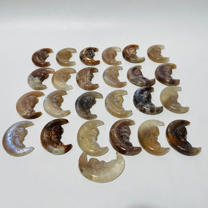 25 Pieces Beautiful Moonstone Mixed Sunstone Mermaid Moon Carving