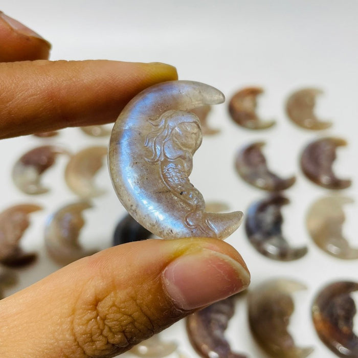 25 Pieces Beautiful Moonstone Mixed Sunstone Mermaid Moon Carving