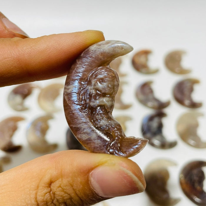 25 Pieces Beautiful Moonstone Mixed Sunstone Mermaid Moon Carving