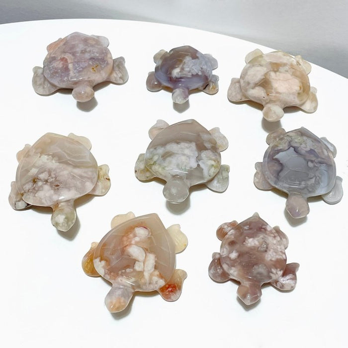 25 Pieces High Quality Sakura Flower Agate Sea Turtle Carving