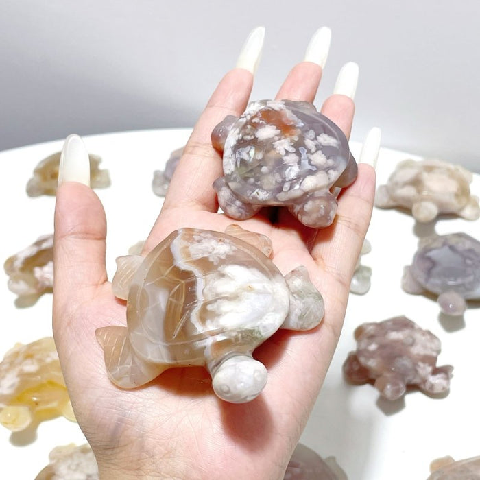 25 Pieces High Quality Sakura Flower Agate Sea Turtle Carving