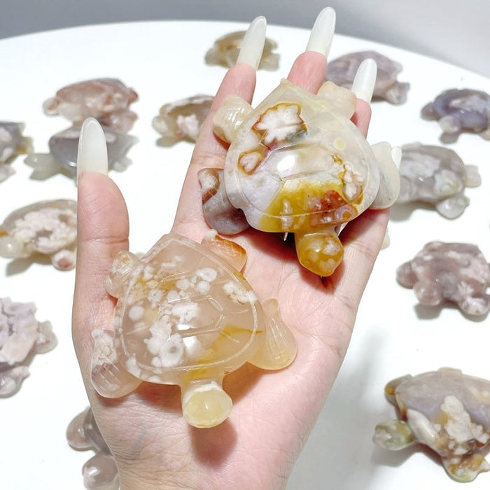 25 Pieces High Quality Sakura Flower Agate Sea Turtle Carving