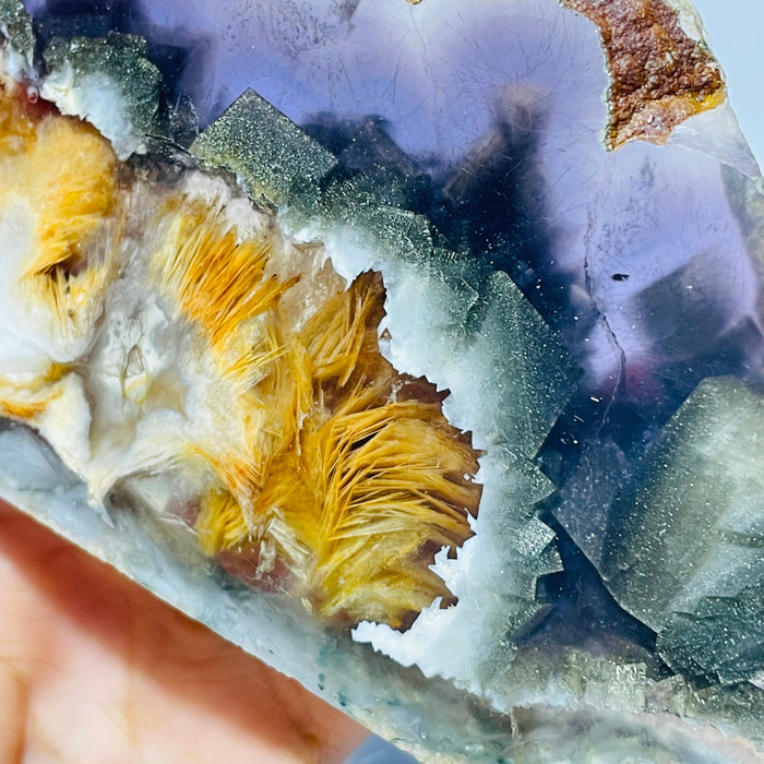 Rainbow Fluorite Mixed Cube Pyrite Spark Acicular Pyrite Slab
