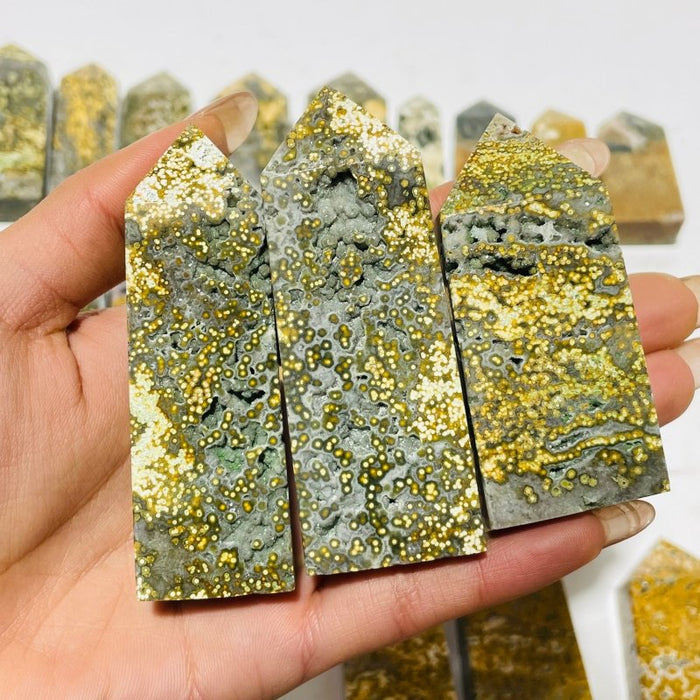 27 Pieces 8th Vein Yellow Ocean Jasper Four-Sided Points