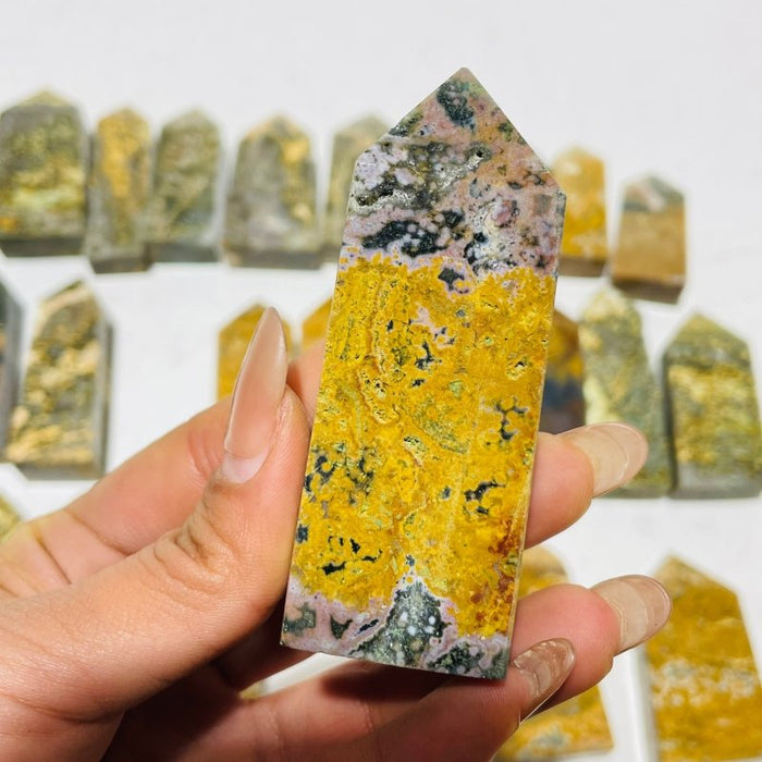 27 Pieces 8th Vein Yellow Ocean Jasper Four-Sided Points