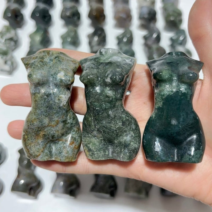 28 Pieces Beautiful Moss Agate Goddess Crystal Carving