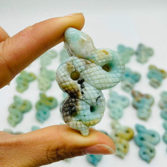28 Pieces Blue Caribbean Calcite Snake Carving
