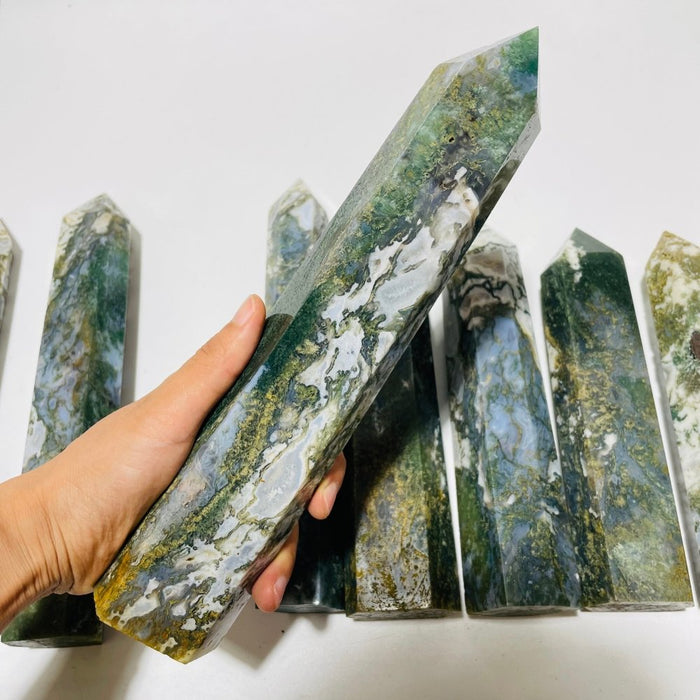 8 Pieces Large Moss Agate Tower Points