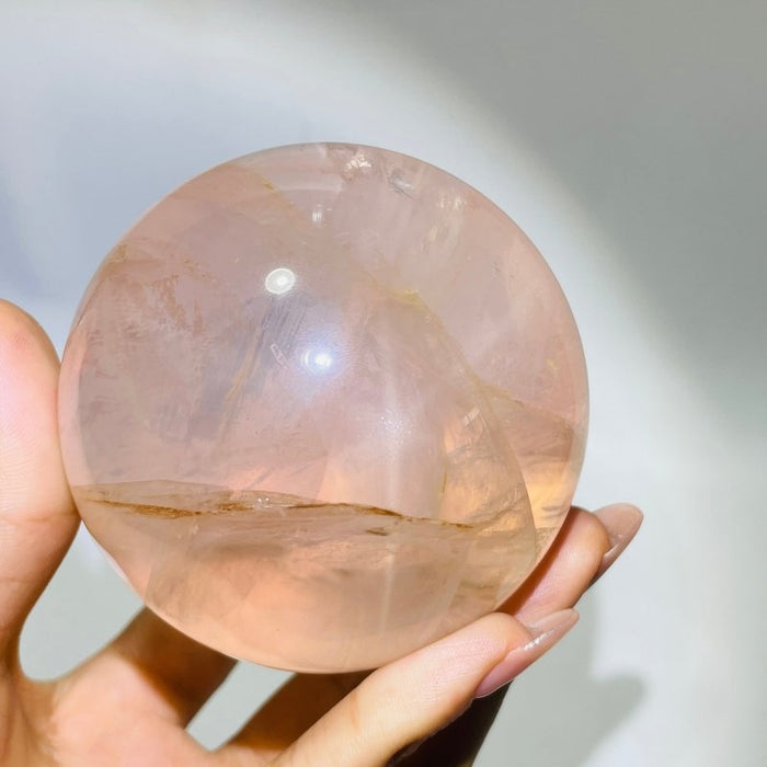 2.8in(7.1cm) Six Star Line Rose Quartz Fire Quartz Sphere