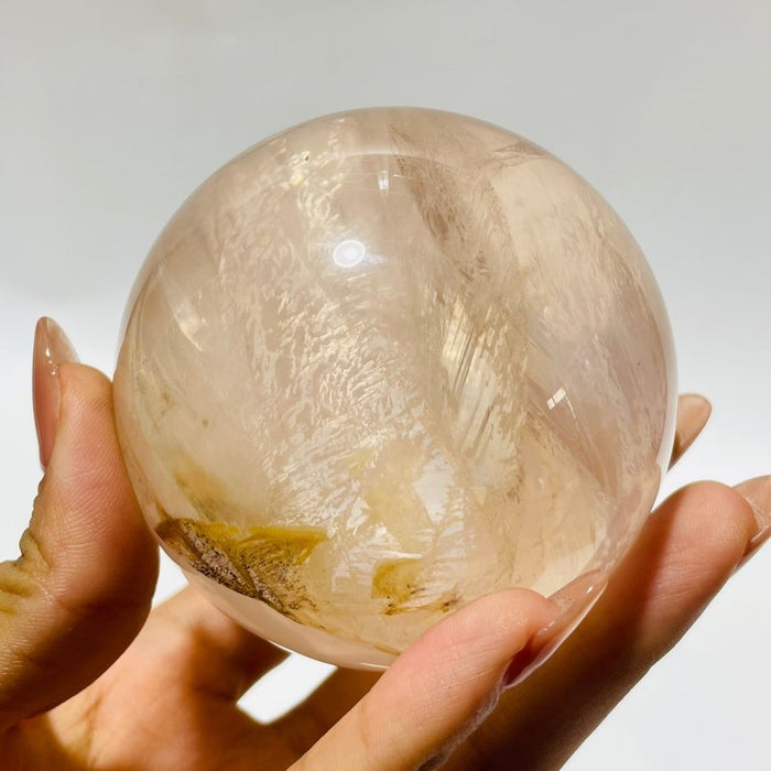 2.8in(7.1cm) Six Star Line Rose Quartz Fire Quartz Sphere
