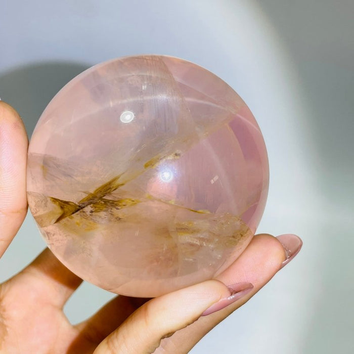 2.8in(7.1cm) Six Star Line Rose Quartz Fire Quartz Sphere