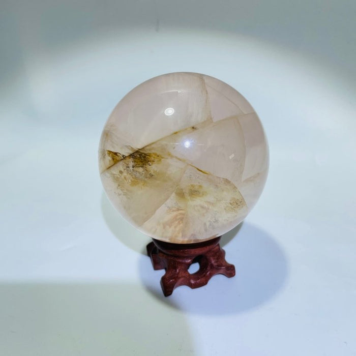 2.8in(7.1cm) Six Star Line Rose Quartz Fire Quartz Sphere