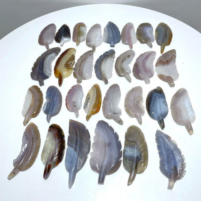 29 Pieces Beautiful Agate Feather Carving