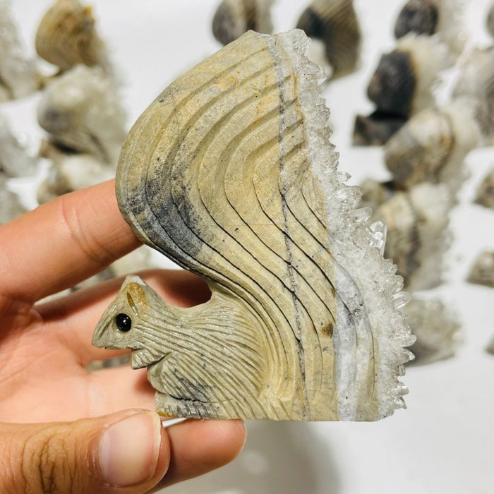 29 Pieces Clear Quartz Cluster Squirrel Carving