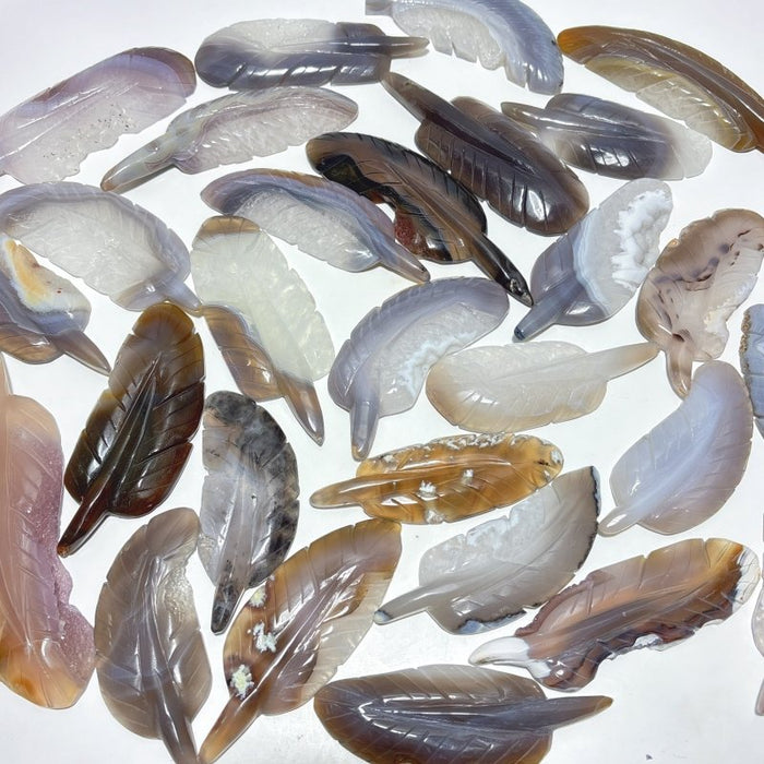 29 Pieces Geode Agate Feather Carving