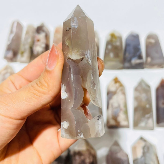 29 Pieces Geode Sakura Flower Agate Tower Points