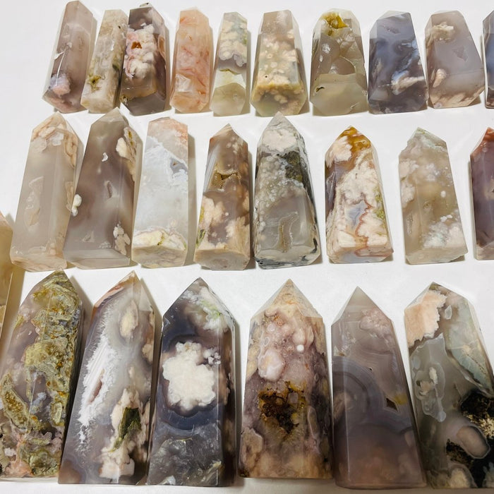 29 Pieces Geode Sakura Flower Agate Tower Points