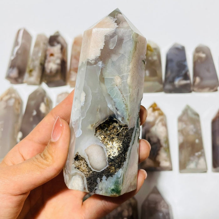 29 Pieces Geode Sakura Flower Agate Tower Points