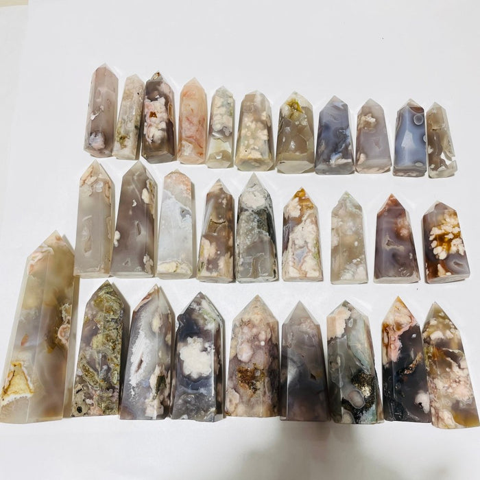 29 Pieces Geode Sakura Flower Agate Tower Points