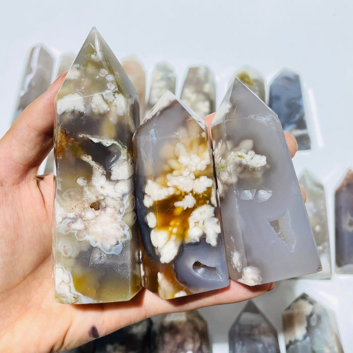 29 Pieces Geode Sakura Flower Agate Tower Points