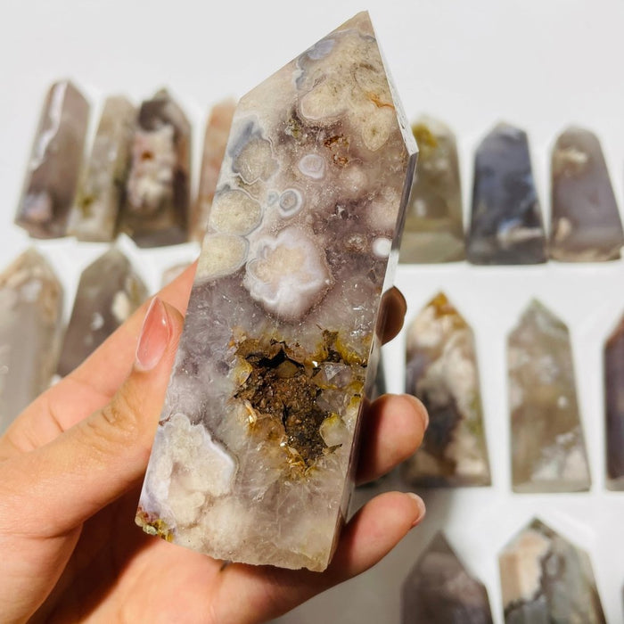 29 Pieces Geode Sakura Flower Agate Tower Points
