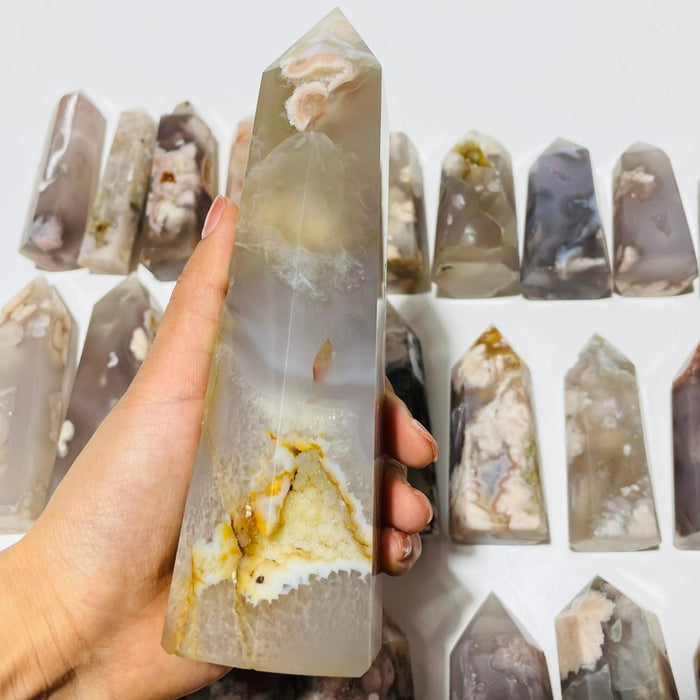 29 Pieces Geode Sakura Flower Agate Tower Points
