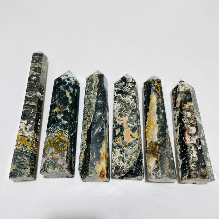 6 Pieces Black Vein Ocean Jasper Tower