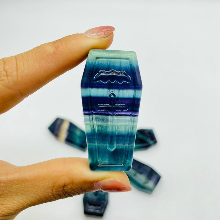 2in Rainbow Fluorite Coffin Carving Wholesale