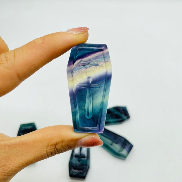 2in Rainbow Fluorite Coffin Carving Wholesale