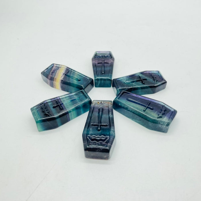 2in Rainbow Fluorite Coffin Carving Wholesale