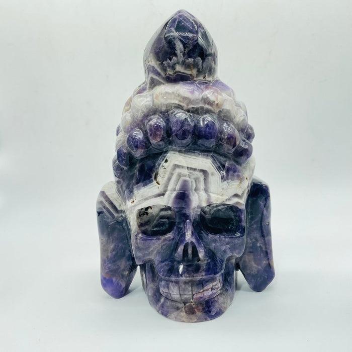 2Pieces Chevron Amethyst Indian Skull Carving