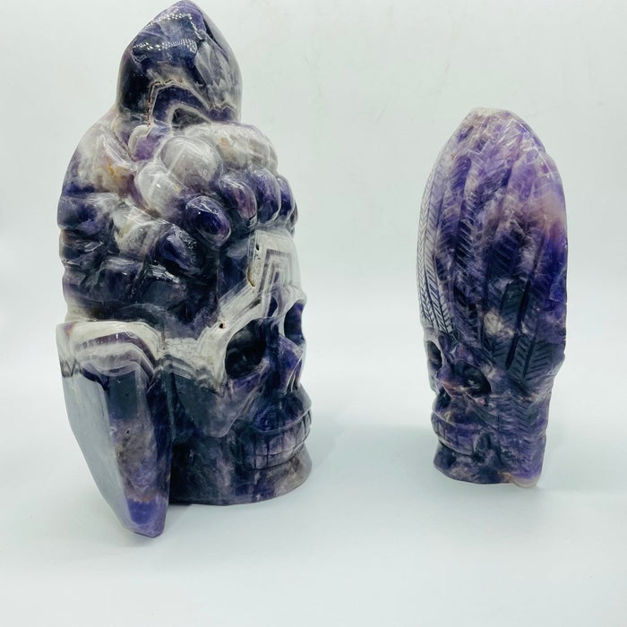 2Pieces Chevron Amethyst Indian Skull Carving